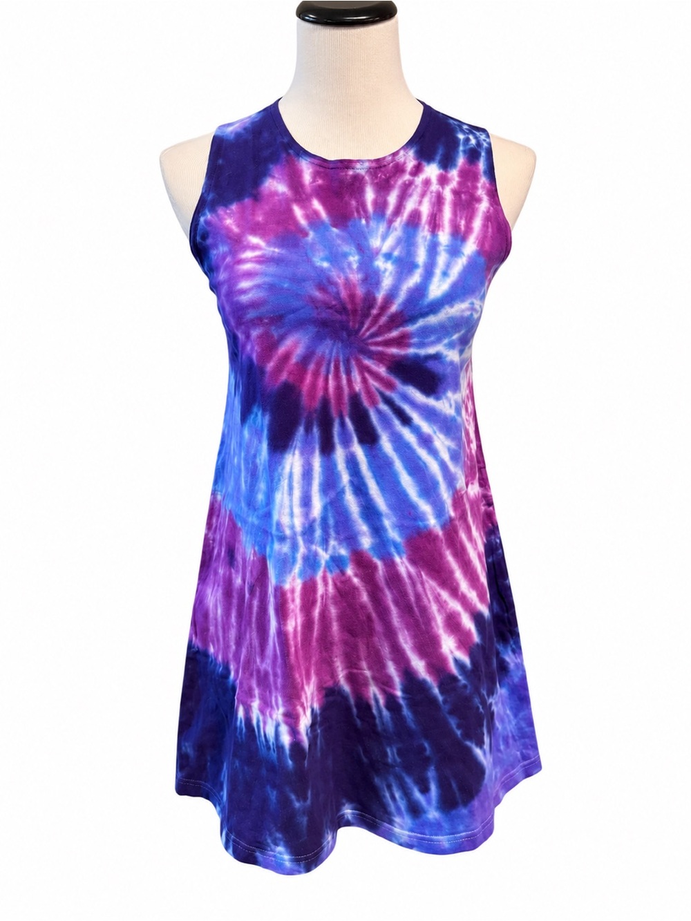 Girls-Tie-Dye Sleeveless A-Line Dress in Blue & Purple & Navy-Size 12
